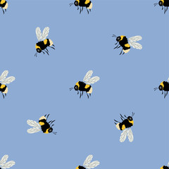Cute Bumblebee. Colored Seamless Vector Patterns