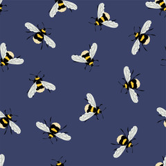 Cute Bumblebee. Colored Seamless Vector Patterns
