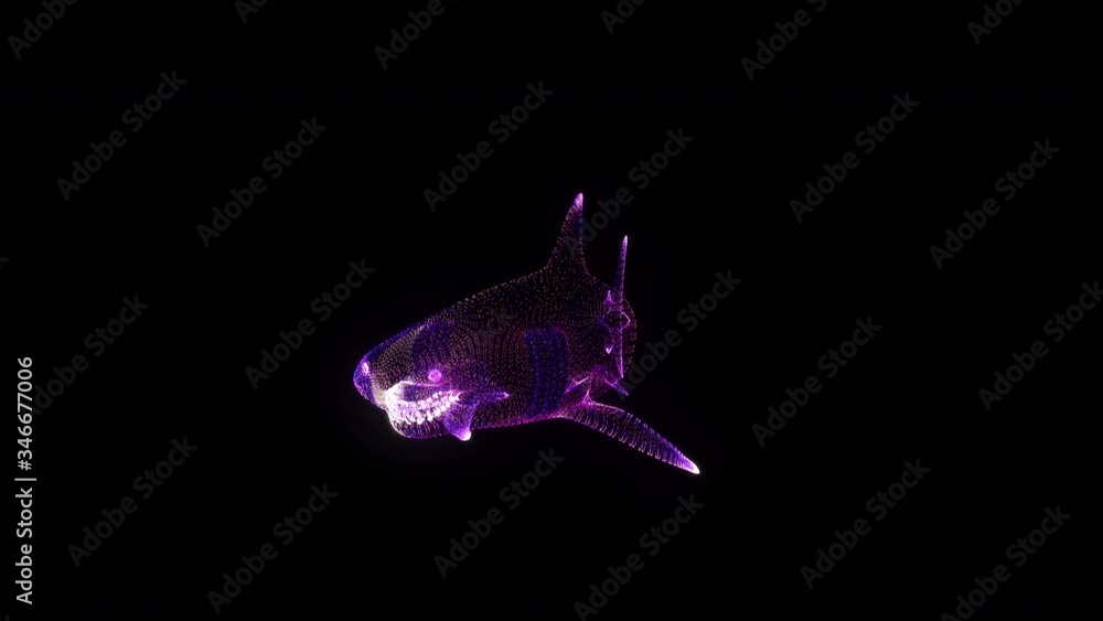 Wall mural shark rgb hologram wireframe. nice 3d animation on a black background with a seamless loop for futur