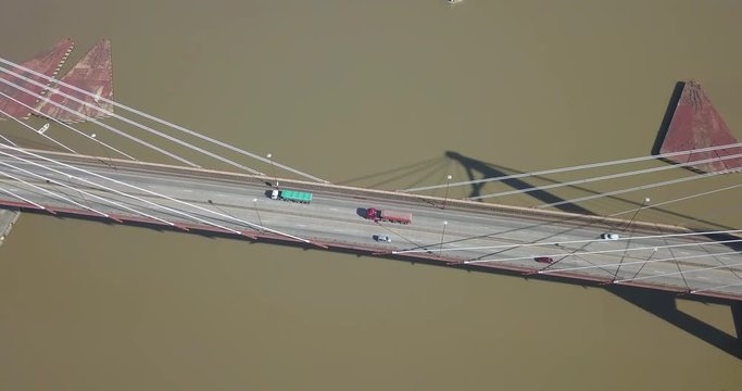Truck going up the zarate long arm bridge that connects the province of Buenos Aires with that of Entre rios.