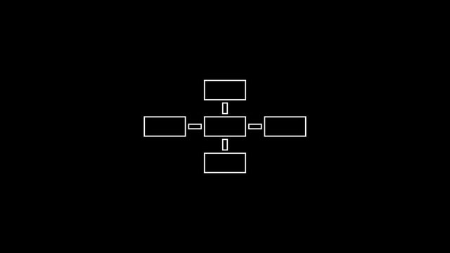 White line Business hierarchy organogram chart infographics icon isolated on black background. Corporate organizational structure graphic elements. 4K Video motion graphic animation