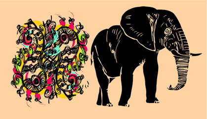 Asian elephants pattern print embroidery graphic design vector art