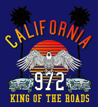 California Sunset and palm trees embroidery graphic design vector art