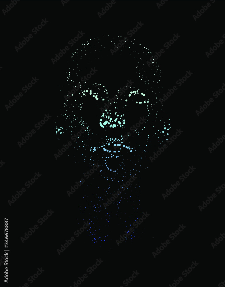 Aufkleber Human head made of partices on dark background. Face made with generative computer art algorithm. Concept of artificial intelligence, identification and recognition systems.