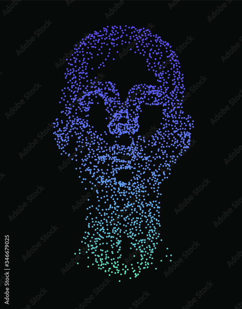 Aufkleber Human head made of partices on dark background. Face made with generative computer art algorithm. Concept of artificial intelligence, identification and recognition systems.