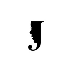 Letter J + girl face. Logo icon vector.