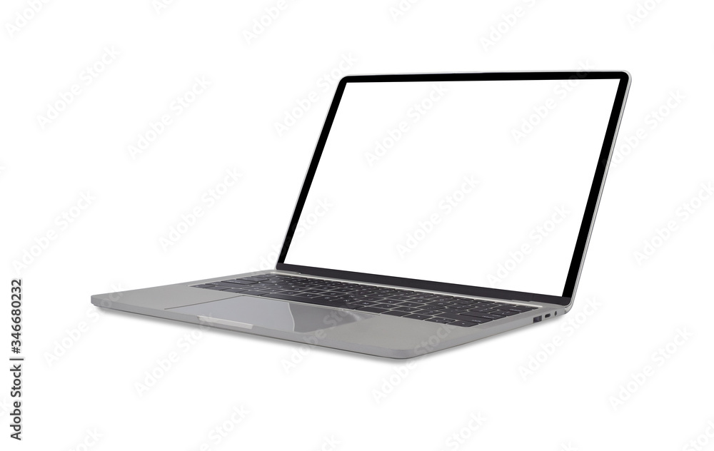 Aufkleber side view of open laptop computer. modern thin edge slim design. blank white screen display for mock