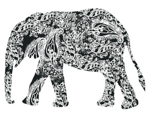 Asian elephants print embroidery graphic design vector art
