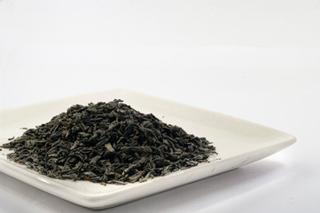 close up of healthy chunmee or chun mee green tea