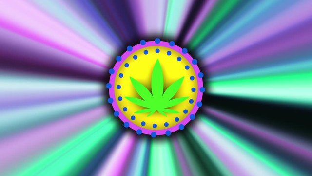 Cannabis Sign Animation On Background With Shiny Colorful Rays