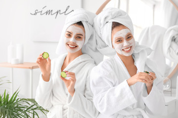 Beautiful young women taking care of their skin in bathroom
