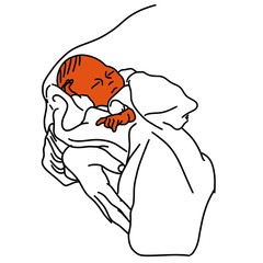 大人に抱っこされている新生児のイラスト