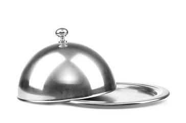 Tray and cloche on white background