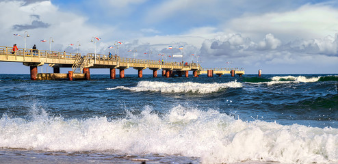 Pier and beach of Göhren on the island of Rügen,Baltic Sea,Mecklenburg-Western Pomerania,Germany