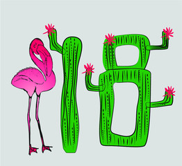 flamingo print embroidery graphic design vector art