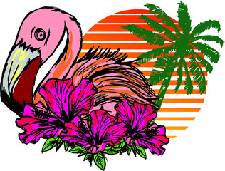 flamingo embroidery graphic design vector art