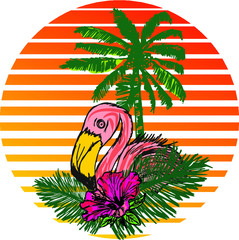 flamingo embroidery graphic design vector art