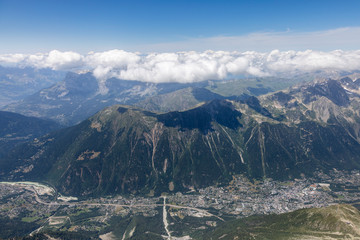 Nice view on the Chamonix mountain valley, between the Alps, Chamonix Mont-Blan, France