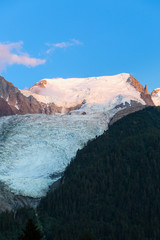 Mont-blanc du Tacul and Bossons glacier the part of Mont-Blanc massif in the evening sunset light,...