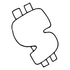 Simple dollar icon in doodle style. Equivalent of American currency on a white background. Vector sign of payment in online stores.