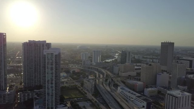 Downtown Miami Florida and Miami River Aerial View