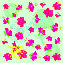 exotic plants and flowers and leaves embroidery graphic design vector art