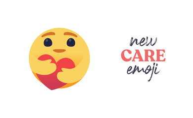 I care. New social media emoticon reaction. Hugging a heart, symbol of care and support.