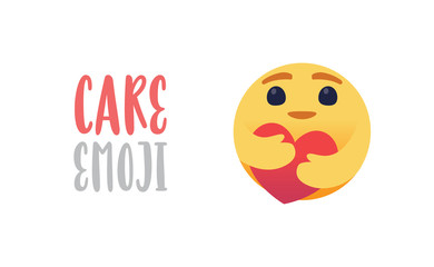 I care. New social media emoticon reaction. Hugging a heart, symbol of care and support.