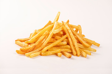 French fries on white background.