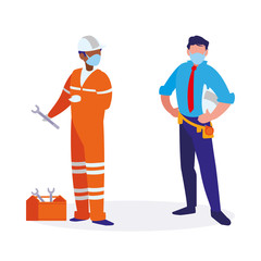 industrial workers men working with face mask