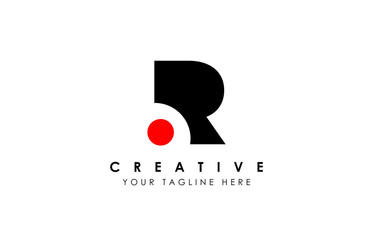 Black Letter R Logo. R Letter Design Vector with Red Dot - obrazy, fototapety, plakaty