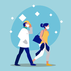 Woman and man with mask vector design