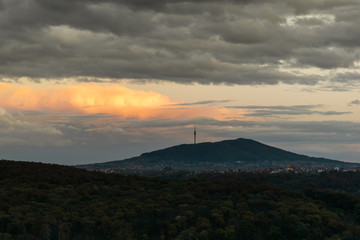 Avala mountain and famous Belgrade landmark Avala tower - telecommunication tower
