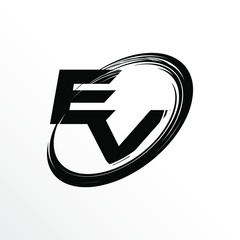 Initial Letter EV Brush Effect Logo Design