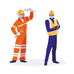 industrial workers men working with face mask