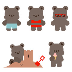 Obraz premium Bear on the beach summer theme illustration