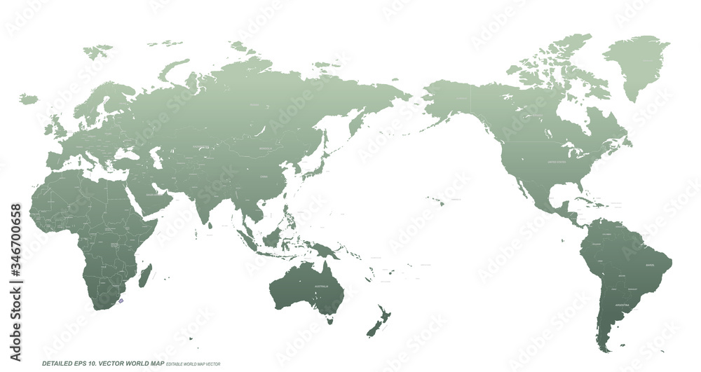 Wall mural detailed vector world map. hi quality world map with country border and named.