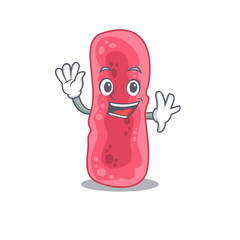 A charismatic shigella sonnei mascot design style smiling and waving hand