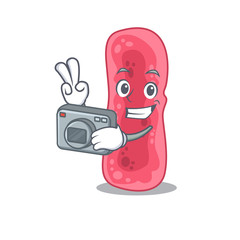 Shigella Sonnei mascot design as a professional photographer working with camera