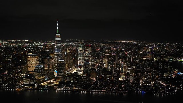 Aerial shot of Manhattan island in New York, USA