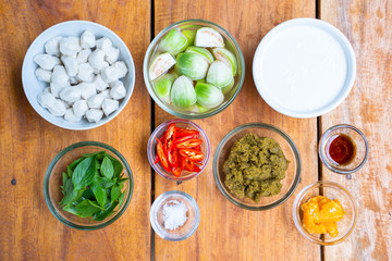 ingredient fot cook fish ball in green curry