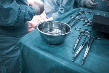 Fototapeta na wymiar some sterile surgical instruments are on a table during an operation