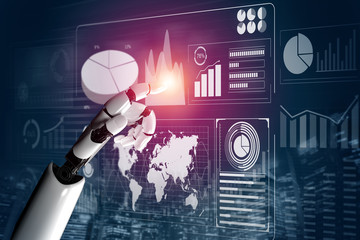 3D Rendering futuristic robot technology development, artificial intelligence AI, and machine...