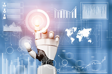 3D Rendering futuristic robot technology development, artificial intelligence AI, and machine...
