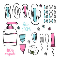 Feminine hygiene doodle icons