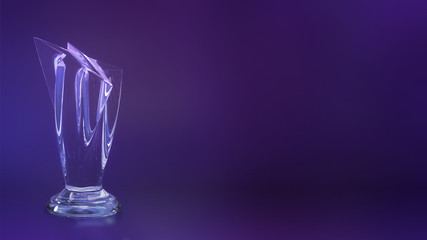 3D Rendering of a Star Shape Glass Trophy on Purple Black Background
