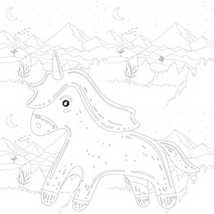 Fototapeta premium unicorn Coloring book page. The unicorn is fabulous. wings 
