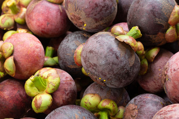 Photos of a ripe and almost ripe mangosteen.