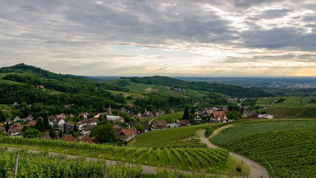 An ultra high definition time lapse looking over vineyards in the town of Sasbachwalden, Germany

