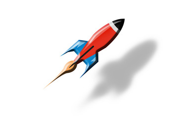 Image of isolated toy rocket. Isolated 3d rocket for kids. 3d illustration